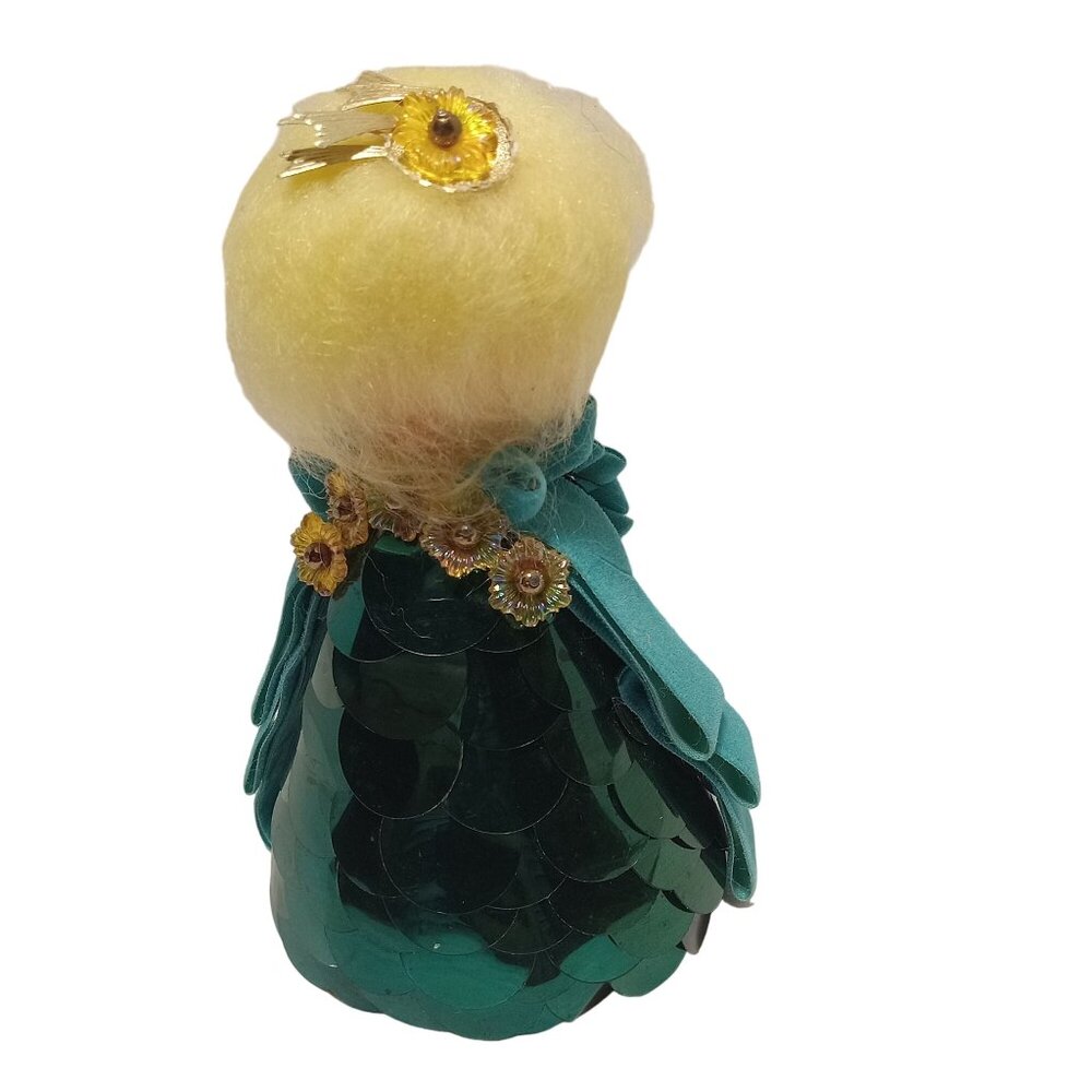 Vintage Handmade Blonde Doll in Green Sequin Dress Blue Felt Trim 60s DIY Kit - Picture 5 of 11
